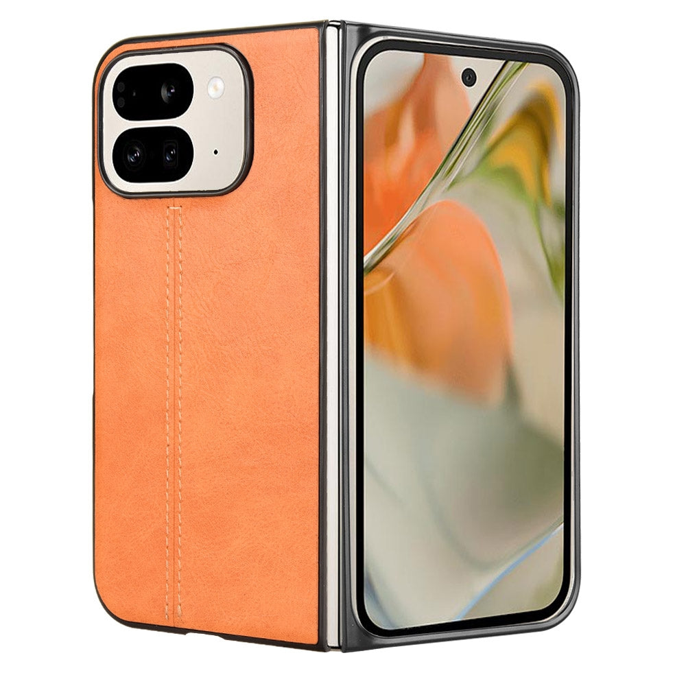 Google Pixel 9 Pro Fold Cow Pattern Sewing Back Cover Phone Case - Premium PU Leather Texture PC + TPU Shockproof Protective Case, Scratch Resistant Slim Lightweight Anti-Fingerprint Full Coverage Mobile Cover