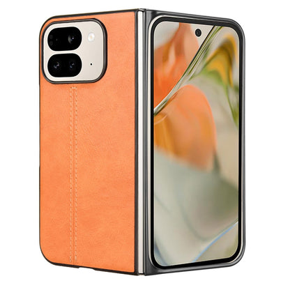 Google Pixel 9 Pro Fold Cow Pattern Sewing Back Cover Phone Case - Premium PU Leather Texture PC + TPU Shockproof Protective Case, Scratch Resistant Slim Lightweight Anti-Fingerprint Full Coverage Mobile Cover