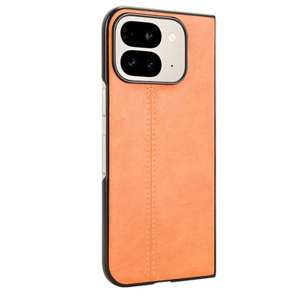 Google Pixel 9 Pro Fold Cow Pattern Sewing Back Cover Phone Case - Premium PU Leather Texture PC + TPU Shockproof Protective Case, Scratch Resistant Slim Lightweight Anti-Fingerprint Full Coverage Mobile Cover