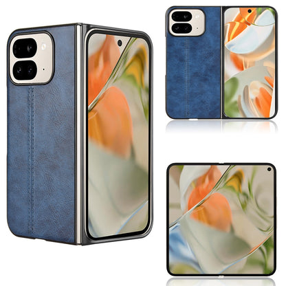 Google Pixel 9 Pro Fold Cow Pattern Sewing Back Cover Phone Case - Premium PU Leather Texture PC + TPU Shockproof Protective Case, Scratch Resistant Slim Lightweight Anti-Fingerprint Full Coverage Mobile Cover