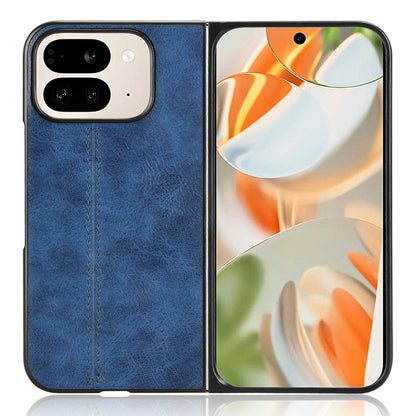 Google Pixel 9 Pro Fold Cow Pattern Sewing Back Cover Phone Case - Premium PU Leather Texture PC + TPU Shockproof Protective Case, Scratch Resistant Slim Lightweight Anti-Fingerprint Full Coverage Mobile Cover
