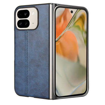 Google Pixel 9 Pro Fold Cow Pattern Sewing Back Cover Phone Case - Premium PU Leather Texture PC + TPU Shockproof Protective Case, Scratch Resistant Slim Lightweight Anti-Fingerprint Full Coverage Mobile Cover