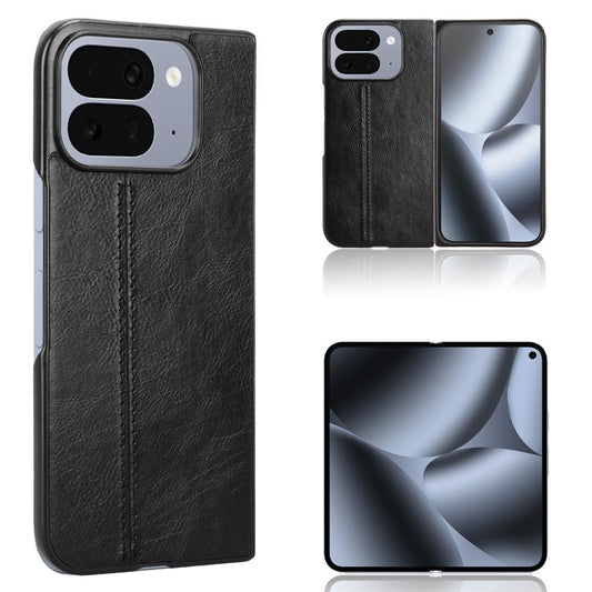 Google Pixel 10 Pro Fold Cow Pattern Sewing Back Cover Phone Case - Premium PU Leather Texture PC + TPU Shockproof Protective Case, Scratch Resistant Slim Lightweight Anti-Fingerprint Full Coverage Mobile Cover