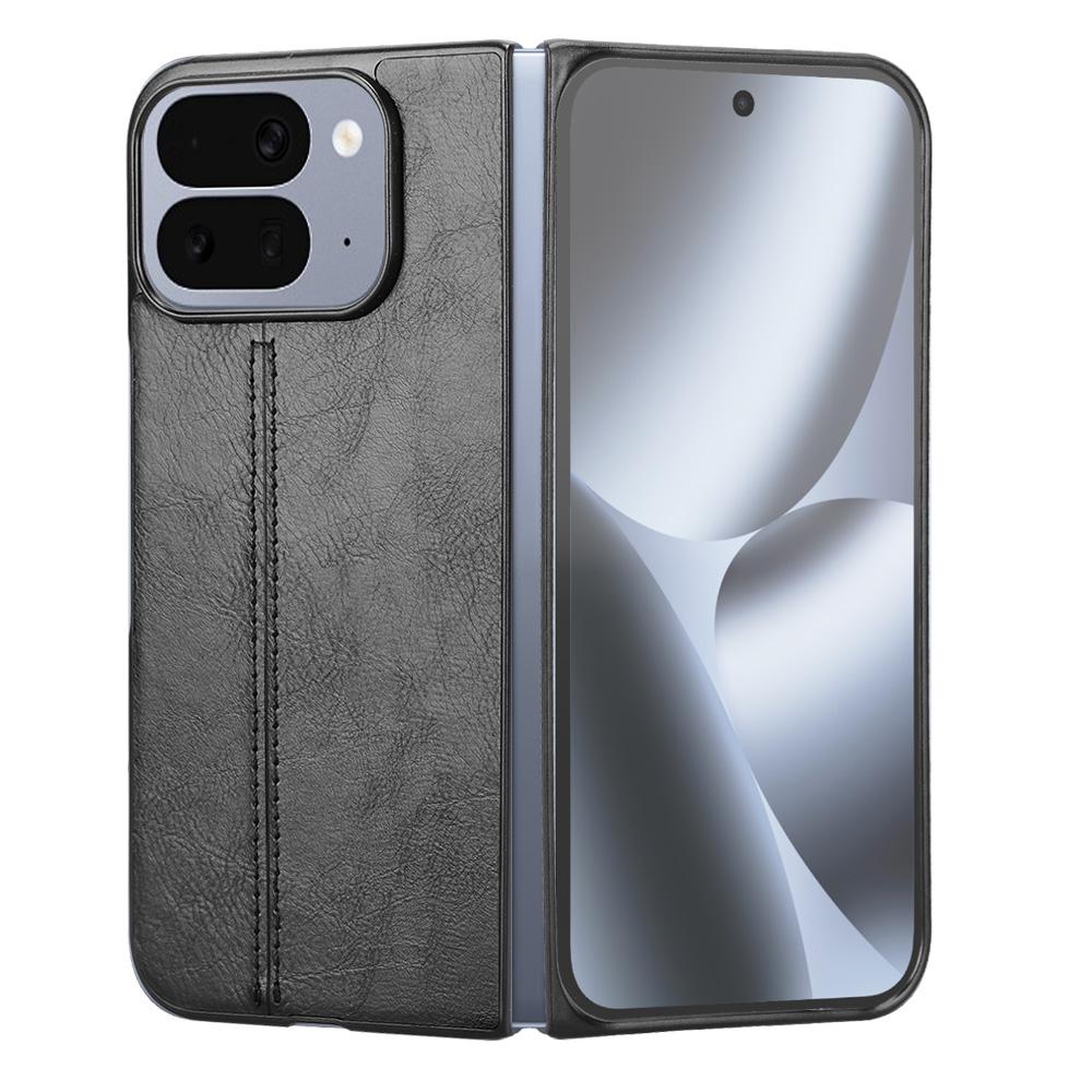 Google Pixel 10 Pro Fold Cow Pattern Sewing Back Cover Phone Case - Premium PU Leather Texture PC + TPU Shockproof Protective Case, Scratch Resistant Slim Lightweight Anti-Fingerprint Full Coverage Mobile Cover