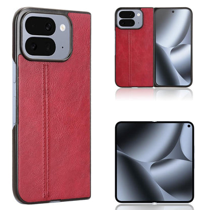 Google Pixel 10 Pro Fold Cow Pattern Sewing Back Cover Phone Case - Premium PU Leather Texture PC + TPU Shockproof Protective Case, Scratch Resistant Slim Lightweight Anti-Fingerprint Full Coverage Mobile Cover
