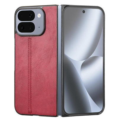 Google Pixel 10 Pro Fold Cow Pattern Sewing Back Cover Phone Case - Premium PU Leather Texture PC + TPU Shockproof Protective Case, Scratch Resistant Slim Lightweight Anti-Fingerprint Full Coverage Mobile Cover