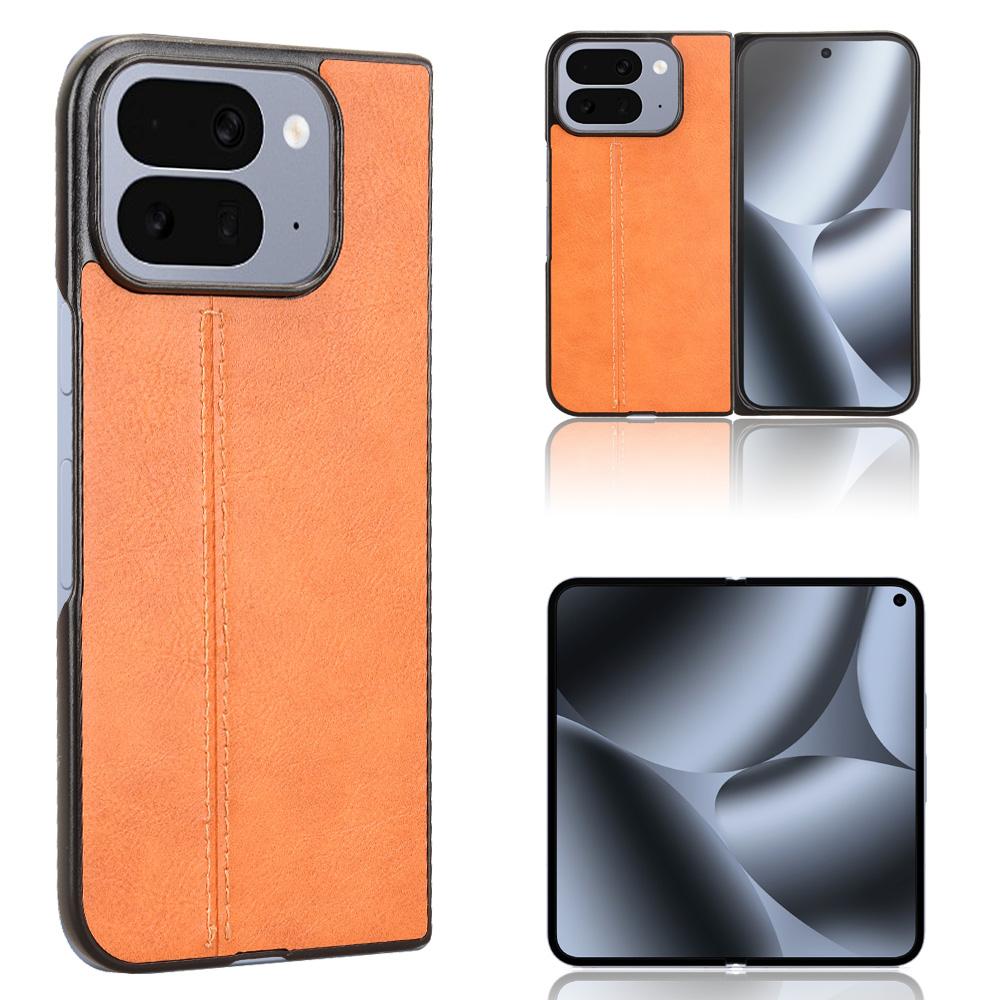 Google Pixel 10 Pro Fold Cow Pattern Sewing Back Cover Phone Case - Premium PU Leather Texture PC + TPU Shockproof Protective Case, Scratch Resistant Slim Lightweight Anti-Fingerprint Full Coverage Mobile Cover