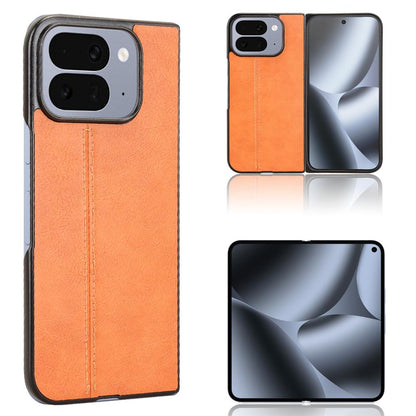 Google Pixel 10 Pro Fold Cow Pattern Sewing Back Cover Phone Case - Premium PU Leather Texture PC + TPU Shockproof Protective Case, Scratch Resistant Slim Lightweight Anti-Fingerprint Full Coverage Mobile Cover
