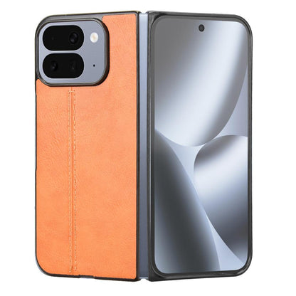 Google Pixel 10 Pro Fold Cow Pattern Sewing Back Cover Phone Case - Premium PU Leather Texture PC + TPU Shockproof Protective Case, Scratch Resistant Slim Lightweight Anti-Fingerprint Full Coverage Mobile Cover