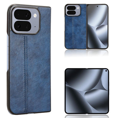 Google Pixel 10 Pro Fold Cow Pattern Sewing Back Cover Phone Case - Premium PU Leather Texture PC + TPU Shockproof Protective Case, Scratch Resistant Slim Lightweight Anti-Fingerprint Full Coverage Mobile Cover