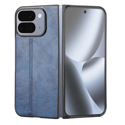 Google Pixel 10 Pro Fold Cow Pattern Sewing Back Cover Phone Case - Premium PU Leather Texture PC + TPU Shockproof Protective Case, Scratch Resistant Slim Lightweight Anti-Fingerprint Full Coverage Mobile Cover