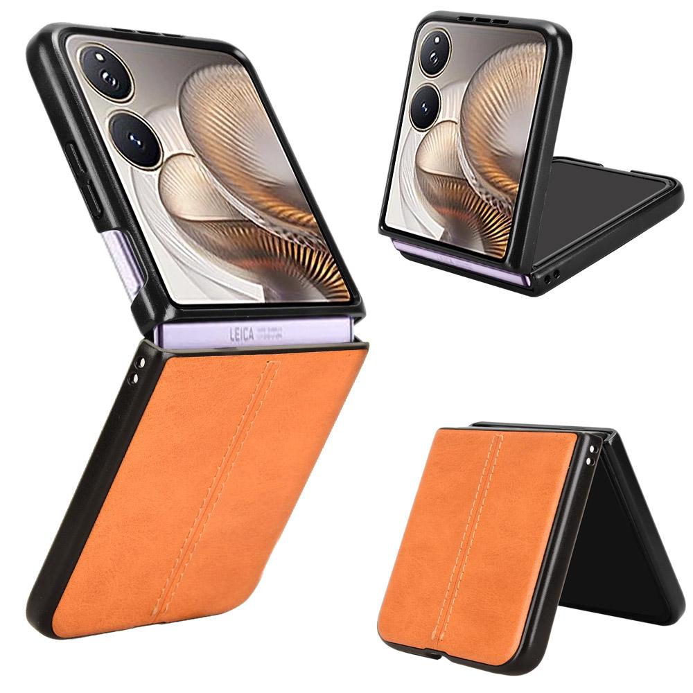Xiaomi Mix Flip 2 Cow Pattern Sewing Back Cover Phone Case - Premium PU Leather Texture PC + TPU Shockproof Protective Case, Scratch Resistant Slim Lightweight Anti-Fingerprint Full Coverage Mobile Cover
