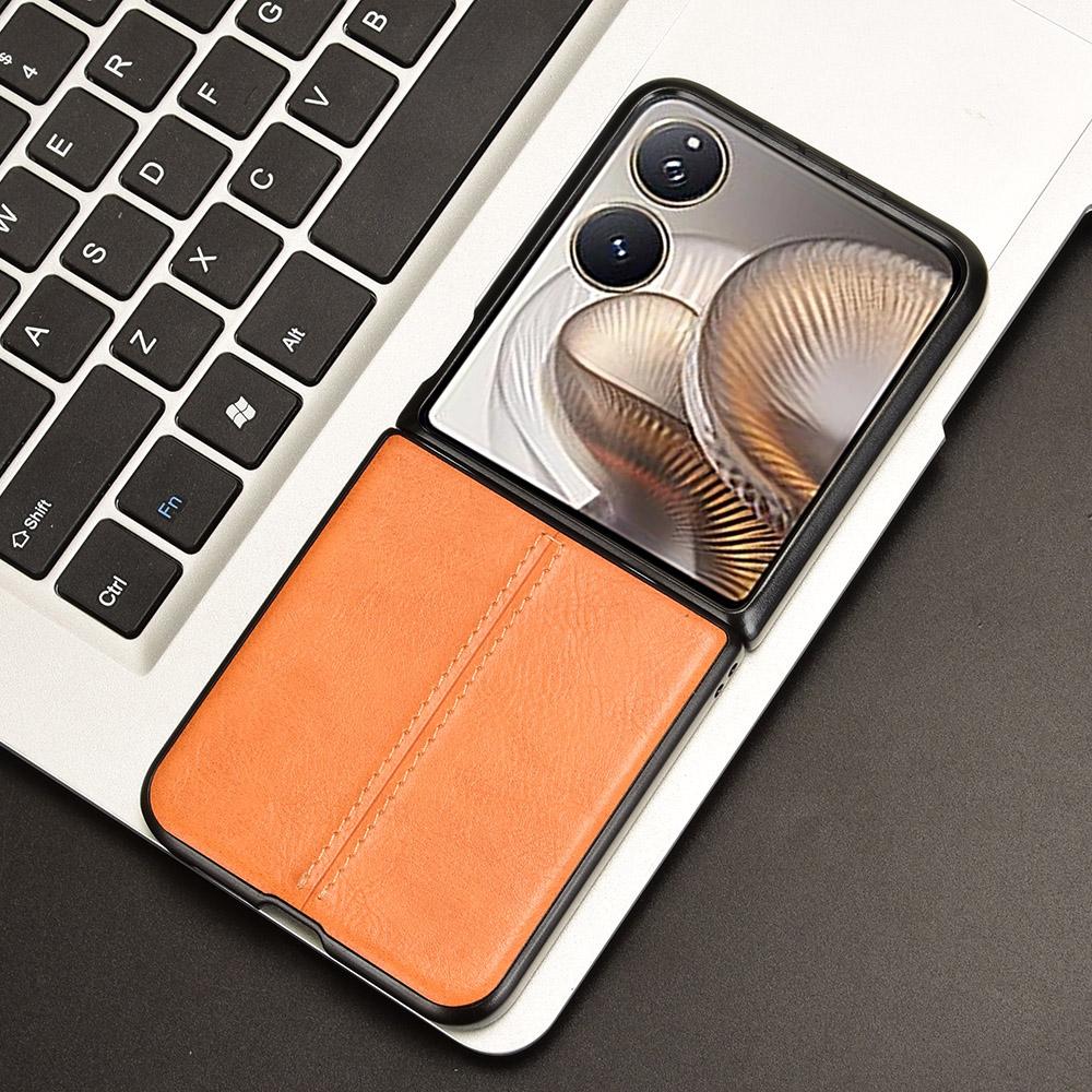 Xiaomi Mix Flip 2 Cow Pattern Sewing Back Cover Phone Case - Premium PU Leather Texture PC + TPU Shockproof Protective Case, Scratch Resistant Slim Lightweight Anti-Fingerprint Full Coverage Mobile Cover