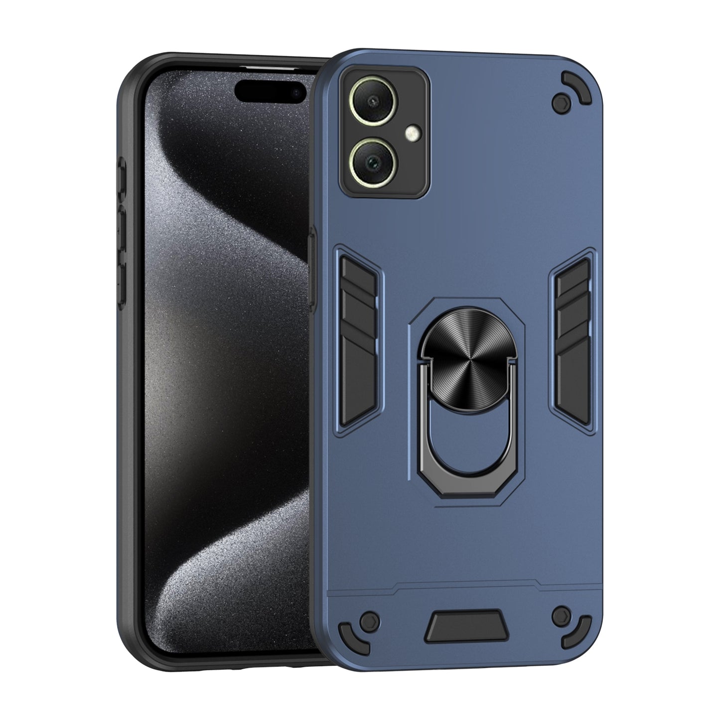 Samsung Galaxy A06 Shockproof Metal Ring Holder Phone Case with 360 degrees Rotating Kickstand, Ultra Slim Protective Cover, Raised Camera Guard, PC Silicone Armour Shell, Anti-Scratch Back & Edge Protection