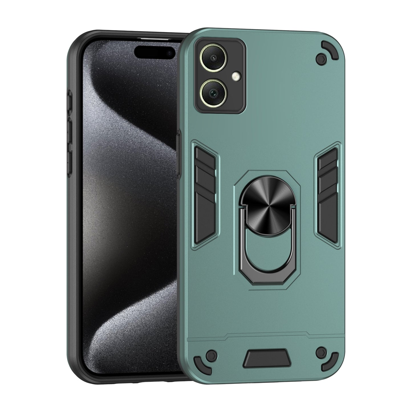 Samsung Galaxy A06 Shockproof Metal Ring Holder Phone Case with 360 degrees Rotating Kickstand, Ultra Slim Protective Cover, Raised Camera Guard, PC Silicone Armour Shell, Anti-Scratch Back & Edge Protection