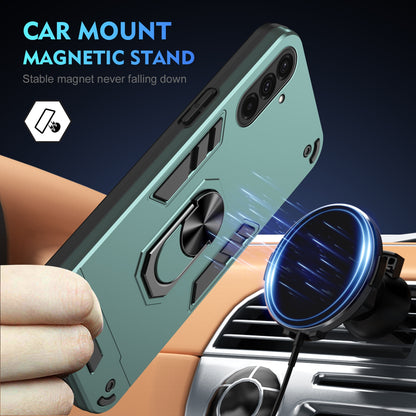 Samsung Galaxy A36 Shockproof Metal Ring Holder Phone Case with 360 degrees Rotating Kickstand, Ultra Slim Protective Cover, Raised Camera Guard, PC Silicone Armour Shell, Anti-Scratch Back & Edge Protection