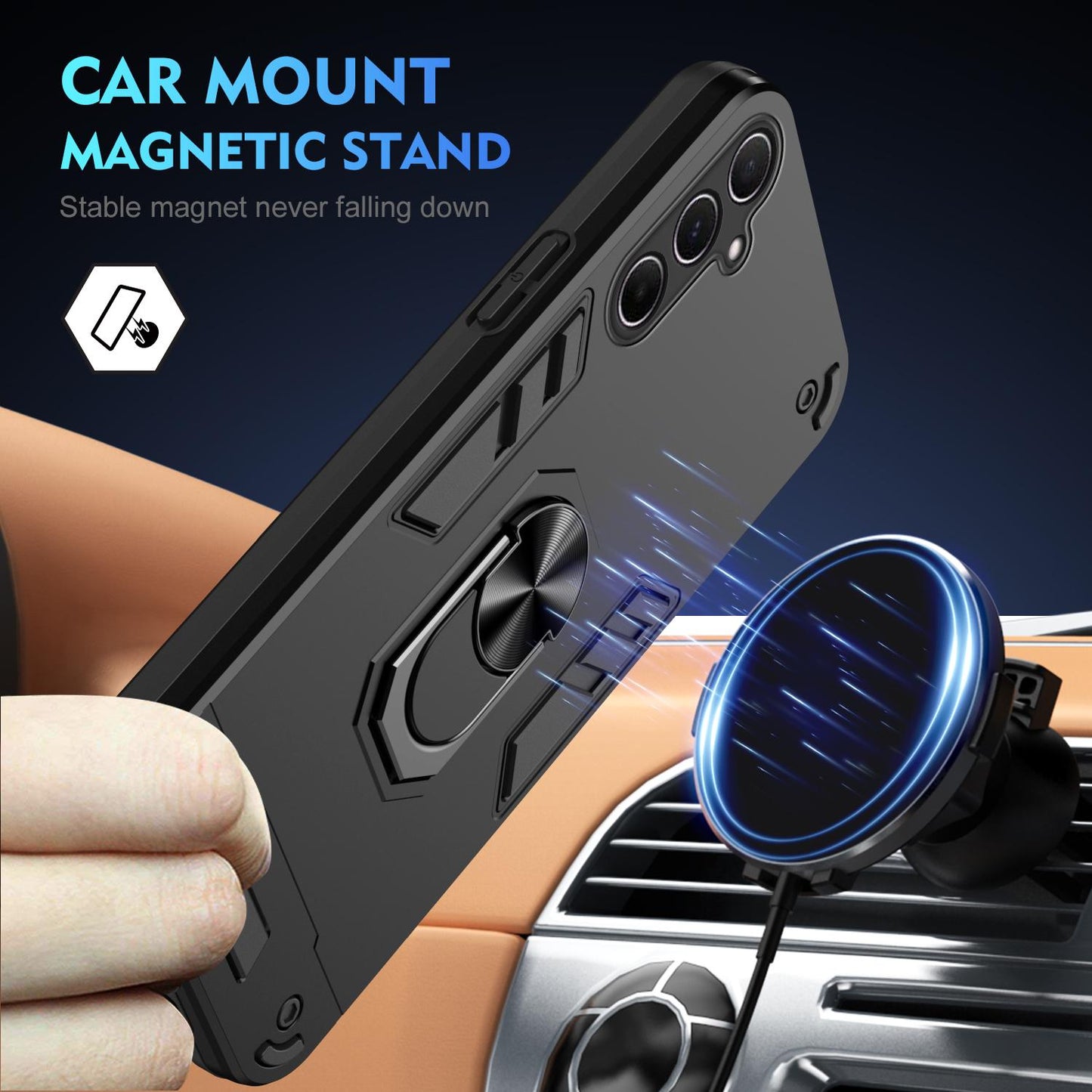 Samsung Galaxy A26 5G Shockproof Metal Ring Holder Phone Case with 360 degrees Rotating Kickstand, Ultra Slim Protective Cover, Raised Camera Guard, PC Silicone Armour Shell, Anti-Scratch Back & Edge Protection