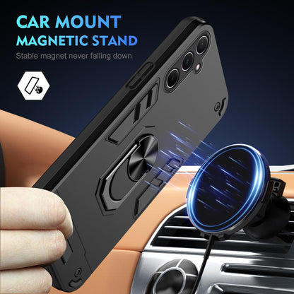 Samsung Galaxy A26 5G Shockproof Metal Ring Holder Phone Case with 360 degrees Rotating Kickstand, Ultra Slim Protective Cover, Raised Camera Guard, PC Silicone Armour Shell, Anti-Scratch Back & Edge Protection