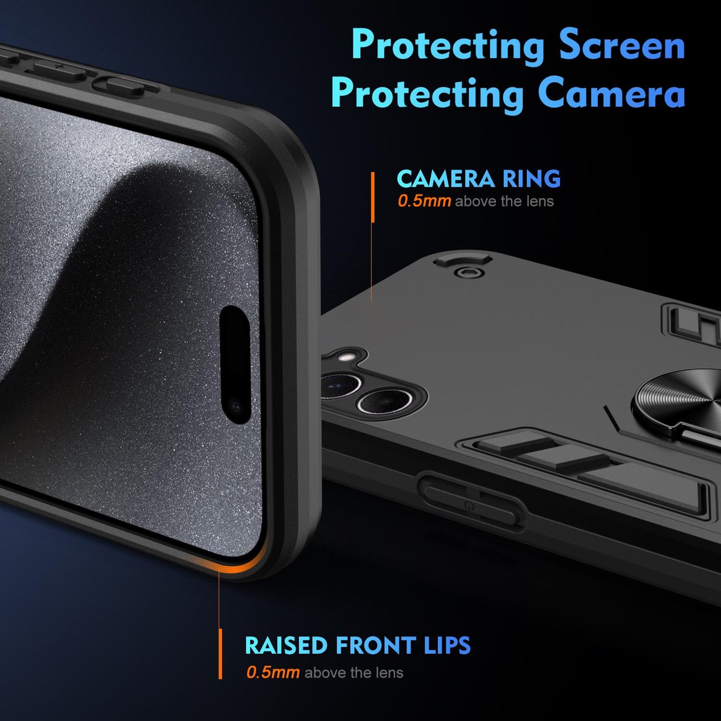 Samsung Galaxy A26 5G Shockproof Metal Ring Holder Phone Case with 360 degrees Rotating Kickstand, Ultra Slim Protective Cover, Raised Camera Guard, PC Silicone Armour Shell, Anti-Scratch Back & Edge Protection