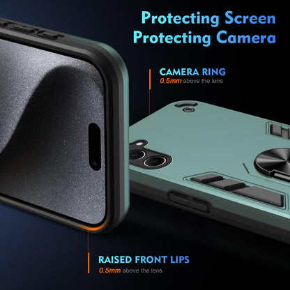 Samsung Galaxy A26 5G Shockproof Metal Ring Holder Phone Case with 360 degrees Rotating Kickstand, Ultra Slim Protective Cover, Raised Camera Guard, PC Silicone Armour Shell, Anti-Scratch Back & Edge Protection