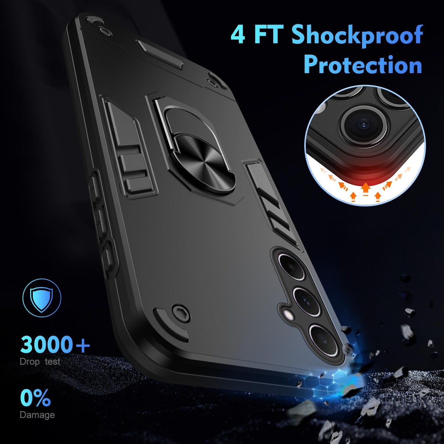 Samsung Galaxy A56 5G Shockproof Metal Ring Holder Phone Case with 360 degrees Rotating Kickstand, Ultra Slim Protective Cover, Raised Camera Guard, PC Silicone Armour Shell, Anti-Scratch Back & Edge Protection