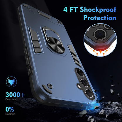 Samsung Galaxy A56 5G Shockproof Metal Ring Holder Phone Case with 360 degrees Rotating Kickstand, Ultra Slim Protective Cover, Raised Camera Guard, PC Silicone Armour Shell, Anti-Scratch Back & Edge Protection