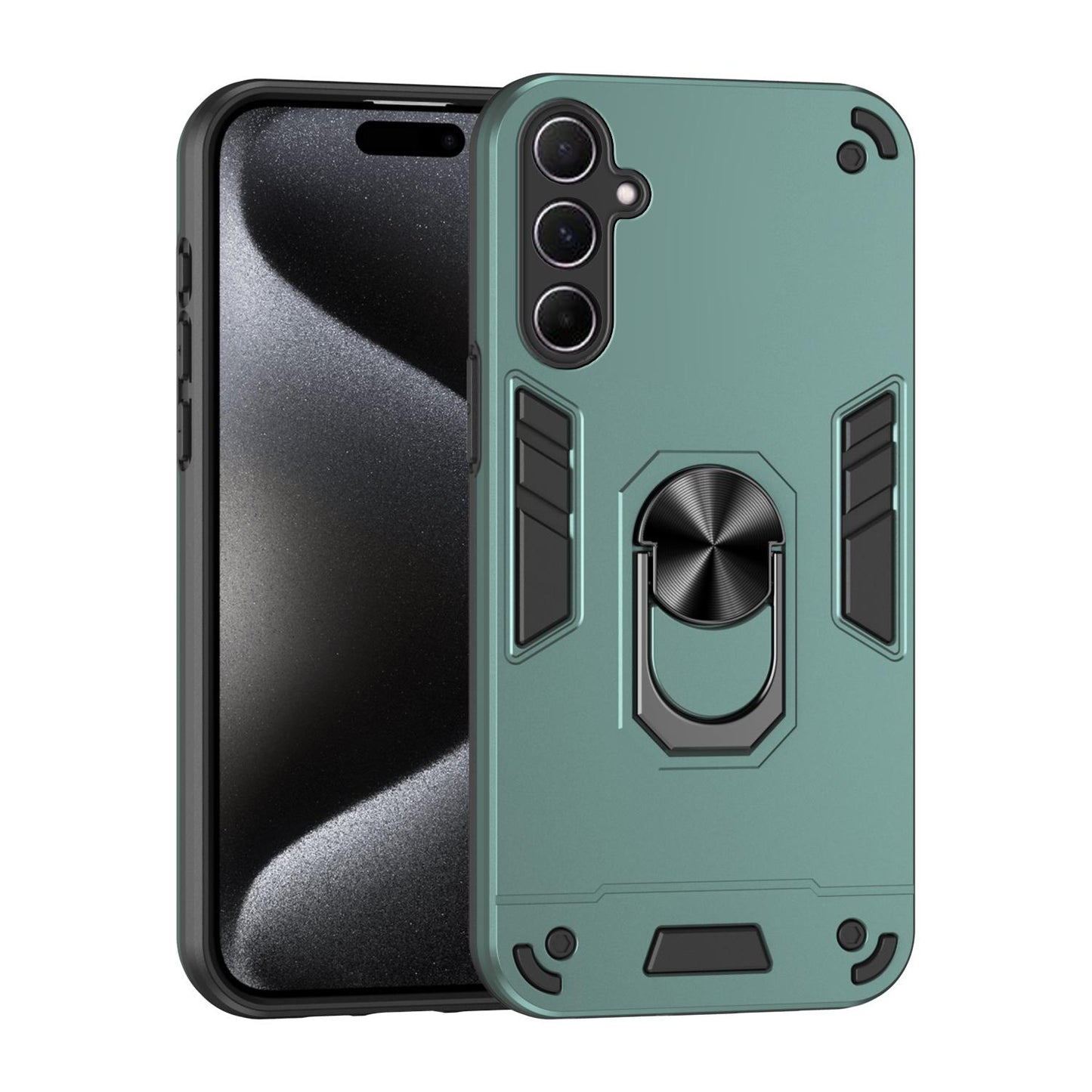 Samsung Galaxy A56 5G Shockproof Metal Ring Holder Phone Case with 360 degrees Rotating Kickstand, Ultra Slim Protective Cover, Raised Camera Guard, PC Silicone Armour Shell, Anti-Scratch Back & Edge Protection