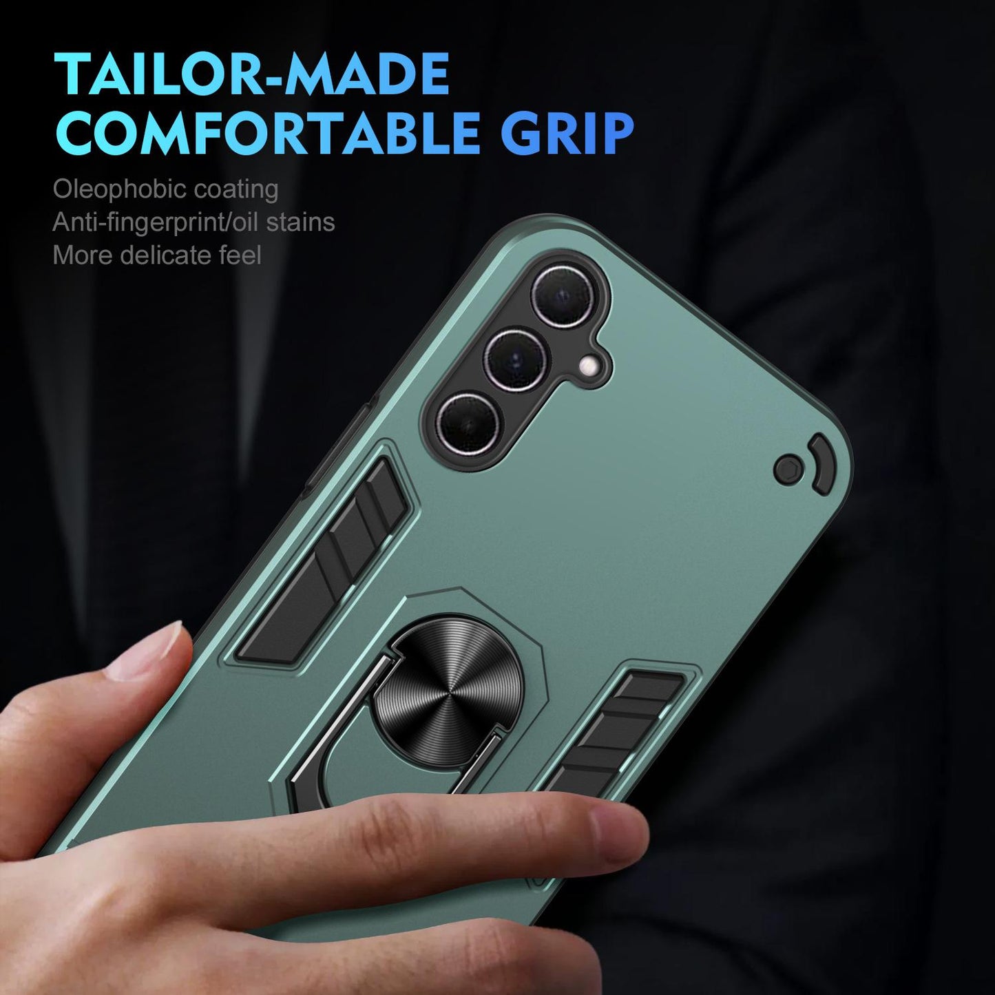 Samsung Galaxy A56 5G Shockproof Metal Ring Holder Phone Case with 360 degrees Rotating Kickstand, Ultra Slim Protective Cover, Raised Camera Guard, PC Silicone Armour Shell, Anti-Scratch Back & Edge Protection