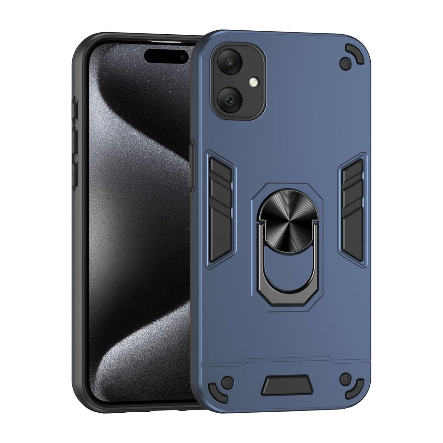 Samsung Galaxy A06 5G Shockproof Metal Ring Holder Phone Case with 360 degrees Rotating Kickstand, Ultra Slim Protective Cover, Raised Camera Guard, PC Silicone Armour Shell, Anti-Scratch Back & Edge Protection
