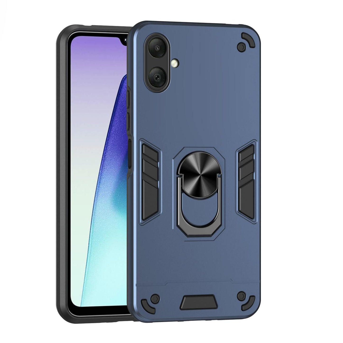 Samsung Galaxy A07 4G Shockproof Metal Ring Holder Phone Case with 360 degrees Rotating Kickstand, Ultra Slim Protective Cover, Raised Camera Guard, PC Silicone Armour Shell, Anti-Scratch Back & Edge Protection