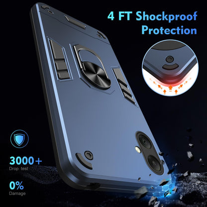 Samsung Galaxy A07 4G Shockproof Metal Ring Holder Phone Case with 360 degrees Rotating Kickstand, Ultra Slim Protective Cover, Raised Camera Guard, PC Silicone Armour Shell, Anti-Scratch Back & Edge Protection