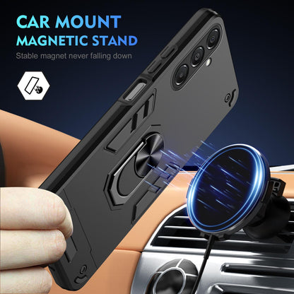 Samsung Galaxy A17 5G Shockproof Metal Ring Holder Phone Case with 360 degrees Rotating Kickstand, Ultra Slim Protective Cover, Raised Camera Guard, PC Silicone Armour Shell, Anti-Scratch Back & Edge Protection