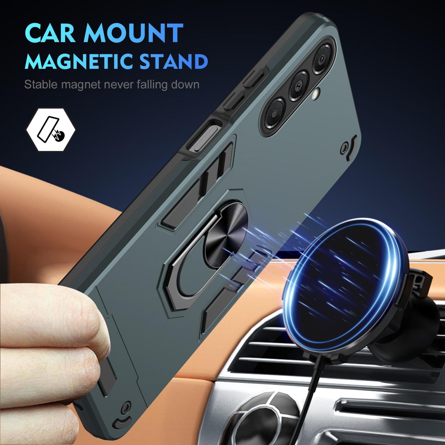 Samsung Galaxy A17 5G Shockproof Metal Ring Holder Phone Case with 360 degrees Rotating Kickstand, Ultra Slim Protective Cover, Raised Camera Guard, PC Silicone Armour Shell, Anti-Scratch Back & Edge Protection