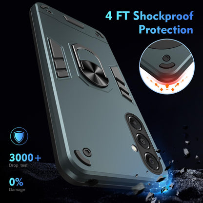Samsung Galaxy A17 5G Shockproof Metal Ring Holder Phone Case with 360 degrees Rotating Kickstand, Ultra Slim Protective Cover, Raised Camera Guard, PC Silicone Armour Shell, Anti-Scratch Back & Edge Protection