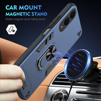 Samsung Galaxy S25 Edge 5G Shockproof Metal Ring Holder Phone Case with 360 degrees Rotating Kickstand, Ultra Slim Protective Cover, Raised Camera Guard, PC Silicone Armour Shell, Anti-Scratch Back & Edge Protection