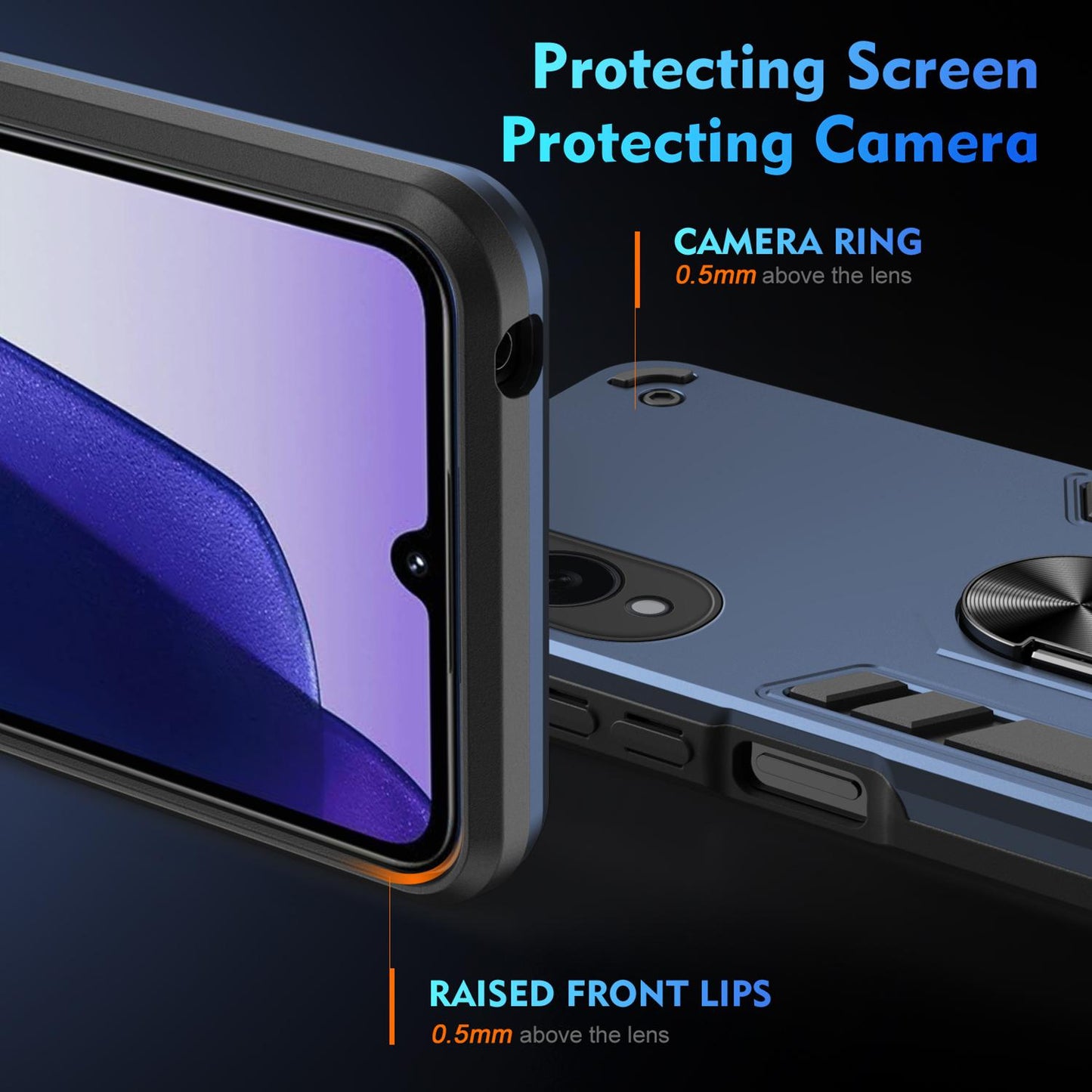 Samsung Galaxy S25 Edge 5G Shockproof Metal Ring Holder Phone Case with 360 degrees Rotating Kickstand, Ultra Slim Protective Cover, Raised Camera Guard, PC Silicone Armour Shell, Anti-Scratch Back & Edge Protection