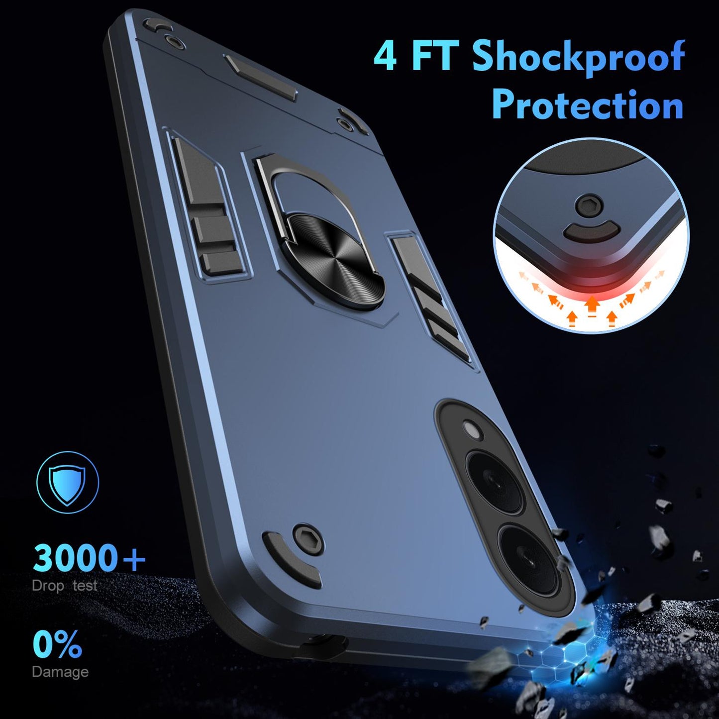 Samsung Galaxy S25 Edge 5G Shockproof Metal Ring Holder Phone Case with 360 degrees Rotating Kickstand, Ultra Slim Protective Cover, Raised Camera Guard, PC Silicone Armour Shell, Anti-Scratch Back & Edge Protection