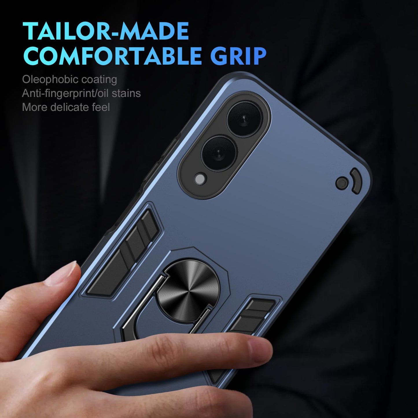Samsung Galaxy S25 Edge 5G Shockproof Metal Ring Holder Phone Case with 360 degrees Rotating Kickstand, Ultra Slim Protective Cover, Raised Camera Guard, PC Silicone Armour Shell, Anti-Scratch Back & Edge Protection