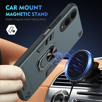 Samsung Galaxy S25 Edge 5G Shockproof Metal Ring Holder Phone Case with 360 degrees Rotating Kickstand, Ultra Slim Protective Cover, Raised Camera Guard, PC Silicone Armour Shell, Anti-Scratch Back & Edge Protection