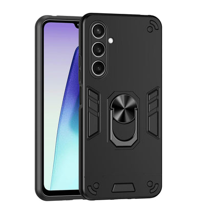 Samsung Galaxy S25 FE 5G Shockproof Metal Ring Holder Phone Case with 360 degrees Rotating Kickstand, Ultra Slim Protective Cover, Raised Camera Guard, PC Silicone Armour Shell, Anti-Scratch Back & Edge Protection