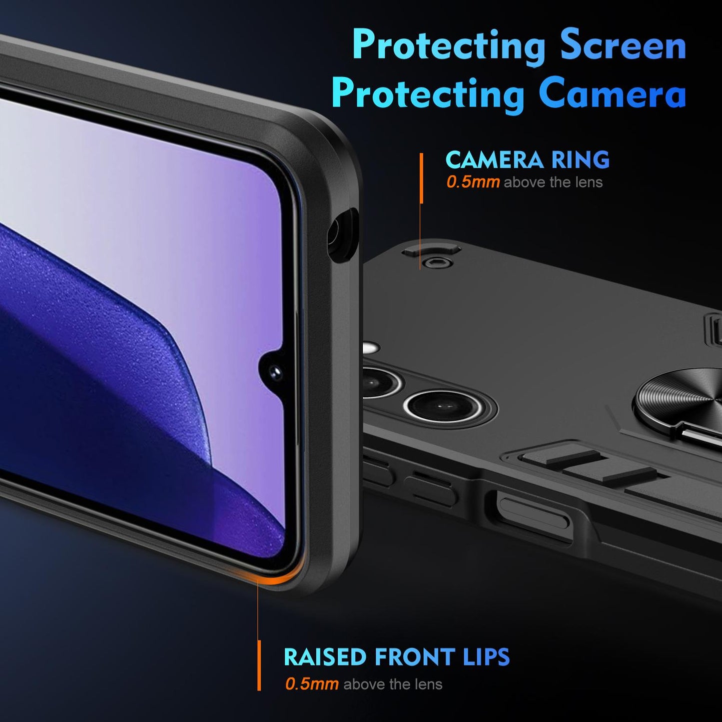 Samsung Galaxy S25 FE 5G Shockproof Metal Ring Holder Phone Case with 360 degrees Rotating Kickstand, Ultra Slim Protective Cover, Raised Camera Guard, PC Silicone Armour Shell, Anti-Scratch Back & Edge Protection