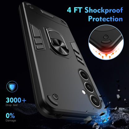Samsung Galaxy S25 FE 5G Shockproof Metal Ring Holder Phone Case with 360 degrees Rotating Kickstand, Ultra Slim Protective Cover, Raised Camera Guard, PC Silicone Armour Shell, Anti-Scratch Back & Edge Protection