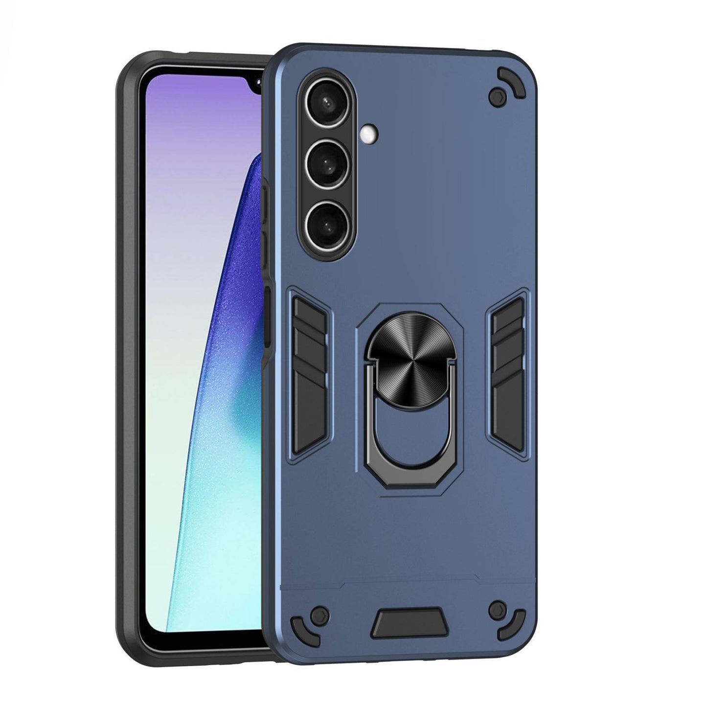 Samsung Galaxy S25 FE 5G Shockproof Metal Ring Holder Phone Case with 360 degrees Rotating Kickstand, Ultra Slim Protective Cover, Raised Camera Guard, PC Silicone Armour Shell, Anti-Scratch Back & Edge Protection