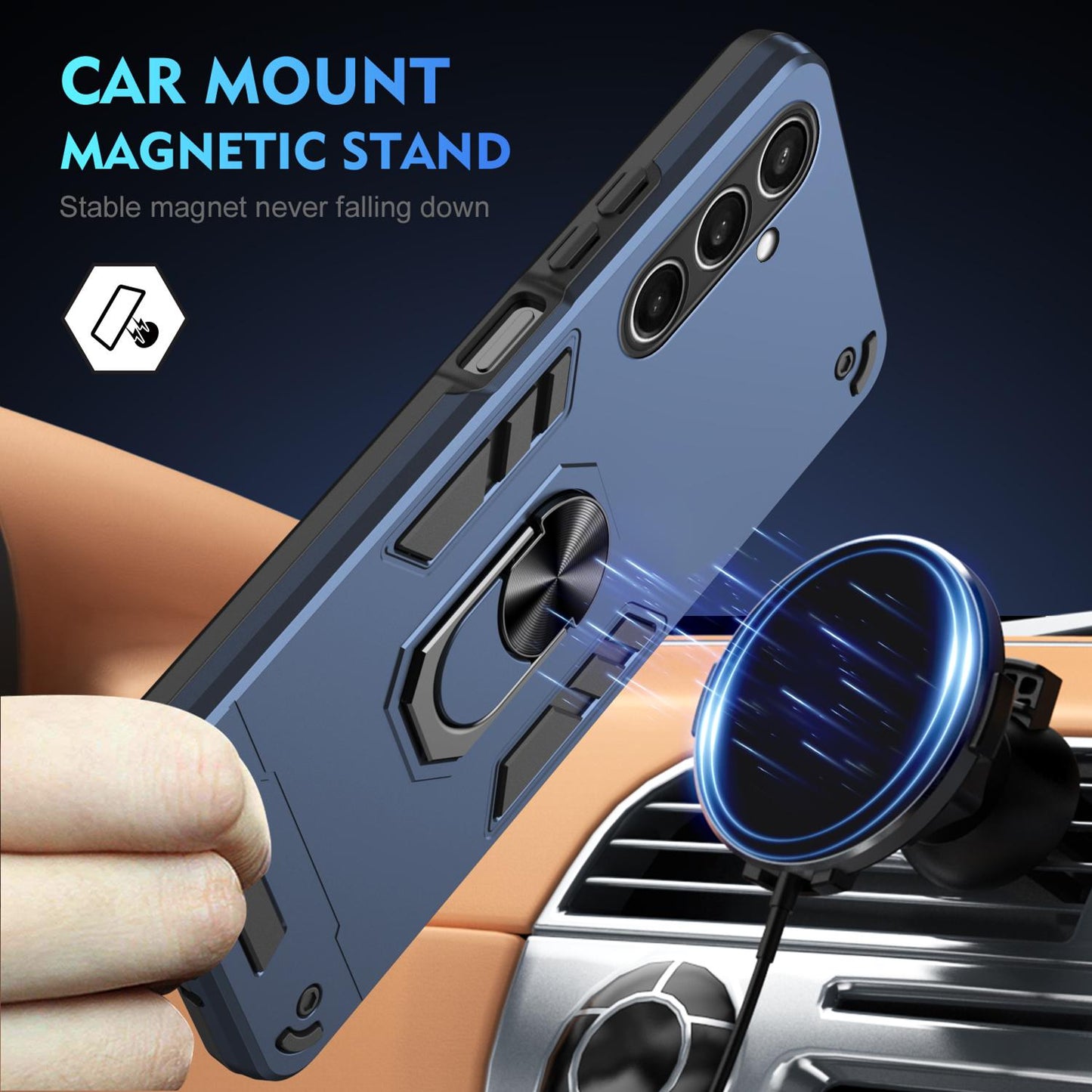 Samsung Galaxy S25 FE 5G Shockproof Metal Ring Holder Phone Case with 360 degrees Rotating Kickstand, Ultra Slim Protective Cover, Raised Camera Guard, PC Silicone Armour Shell, Anti-Scratch Back & Edge Protection