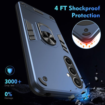 Samsung Galaxy S25 FE 5G Shockproof Metal Ring Holder Phone Case with 360 degrees Rotating Kickstand, Ultra Slim Protective Cover, Raised Camera Guard, PC Silicone Armour Shell, Anti-Scratch Back & Edge Protection