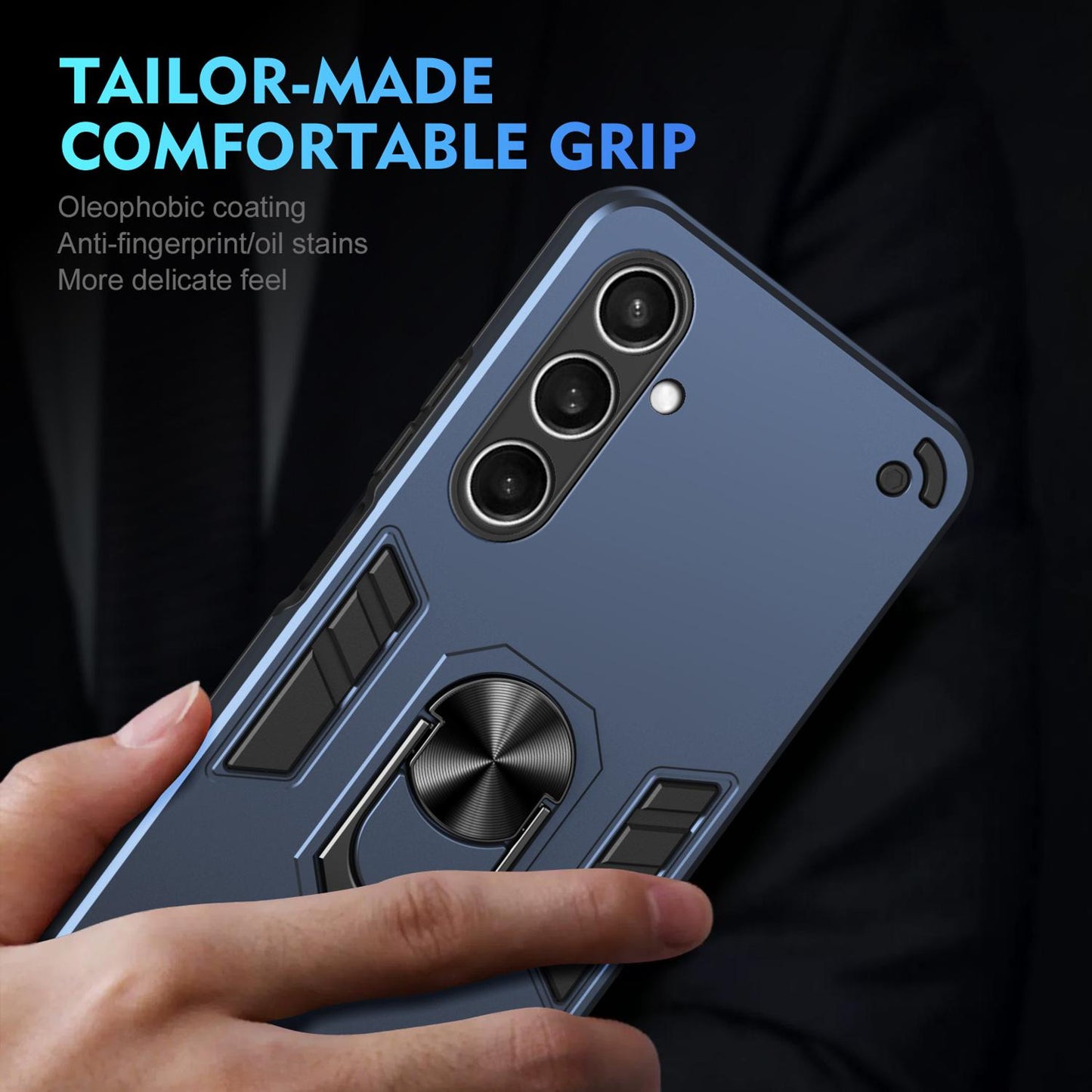 Samsung Galaxy S25 FE 5G Shockproof Metal Ring Holder Phone Case with 360 degrees Rotating Kickstand, Ultra Slim Protective Cover, Raised Camera Guard, PC Silicone Armour Shell, Anti-Scratch Back & Edge Protection