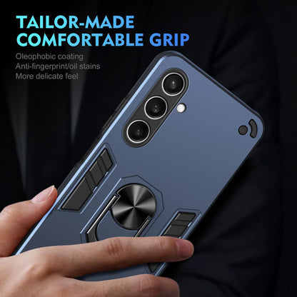 Samsung Galaxy S25 FE 5G Shockproof Metal Ring Holder Phone Case with 360 degrees Rotating Kickstand, Ultra Slim Protective Cover, Raised Camera Guard, PC Silicone Armour Shell, Anti-Scratch Back & Edge Protection