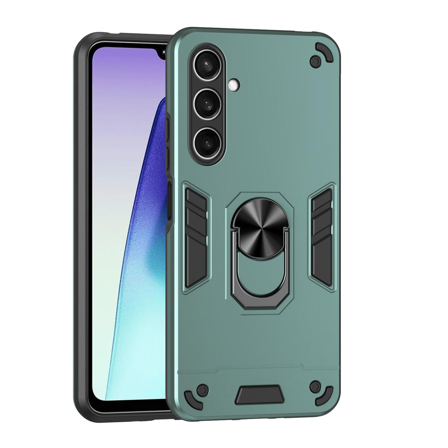 Samsung Galaxy S25 FE 5G Shockproof Metal Ring Holder Phone Case with 360 degrees Rotating Kickstand, Ultra Slim Protective Cover, Raised Camera Guard, PC Silicone Armour Shell, Anti-Scratch Back & Edge Protection