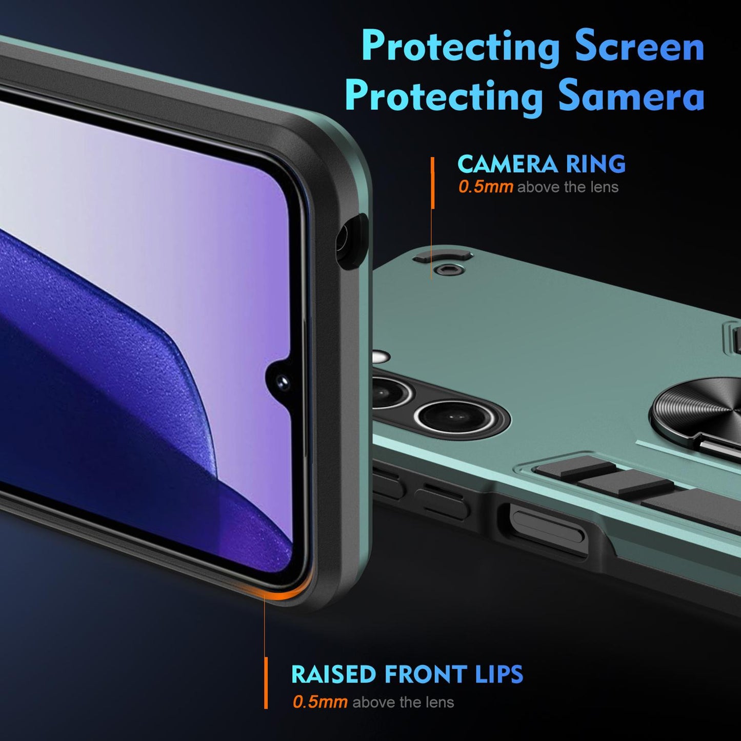Samsung Galaxy S25 FE 5G Shockproof Metal Ring Holder Phone Case with 360 degrees Rotating Kickstand, Ultra Slim Protective Cover, Raised Camera Guard, PC Silicone Armour Shell, Anti-Scratch Back & Edge Protection