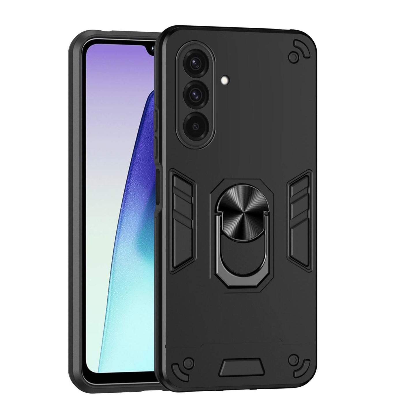 Samsung Galaxy A37 5G Shockproof Metal Ring Holder Phone Case with 360 degrees Rotating Kickstand, Ultra Slim Protective Cover, Raised Camera Guard, PC Silicone Armour Shell, Anti-Scratch Back & Edge Protection
